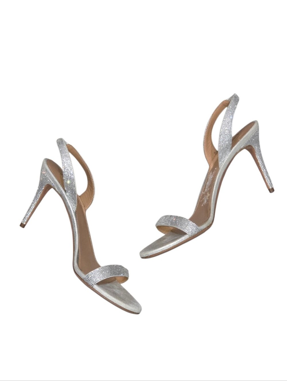 AQUAZZURA SO NUDE SILVER CRYSTAL SANDALS 85 SIZE 39/9